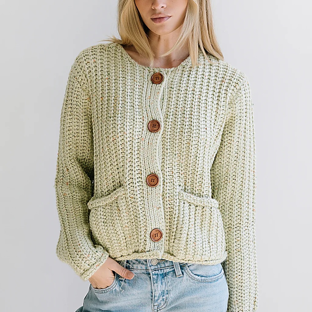 Bohme Chunky Knit Cardigan Sweater in Sage - Picture 3 of 4